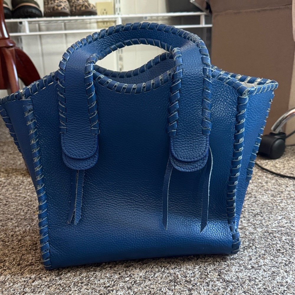 Gianni Chiarini Firenze Blue Pebbled Leather Satchel Crossbody Made in Italy